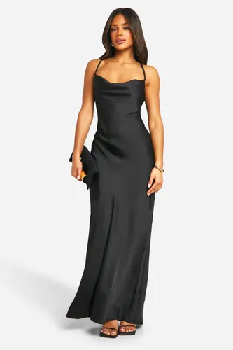 Womens Satin Twist Strap Detail Maxi Dress - Black - 8, Black