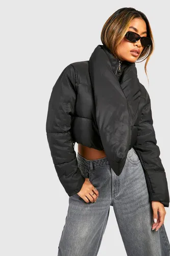 Womens Scarf Detail Puffer Jacket - Black - 8, Black