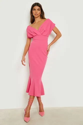 Womens Scuba Off Shoulder Peplum Midaxi Dress - Pink - 8, Pink