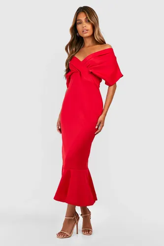 Womens Scuba Off Shoulder Peplum Midaxi Dress - Red - 8, Red
