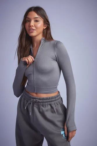 Womens Seamless Rib Zip Through Jacket - Grey - L, Grey
