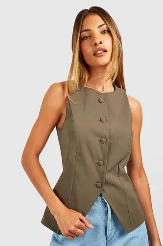Womens Self Fabric Button Front Waistcoat - Green - 16, Green