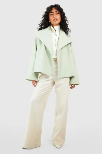 Womens Shawl Collar Wool Look Jacket - Green - 14, Green