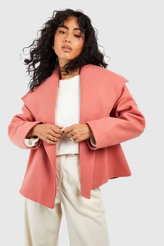 Womens Shawl Collar Wool Look Jacket - Pink - 8, Pink