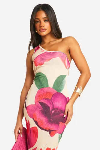 Womens Sheer Floral One Shoulder Open Back Maxi Dress - Multi - 8, Multi
