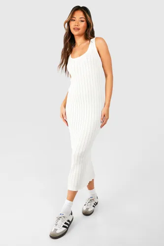 Womens Sheer Ladder Knitted Scoop Midaxi Dress - White - 8, White
