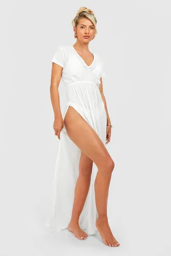 Womens Sheer Texture Split Beach Maxi Dress - White - M, White