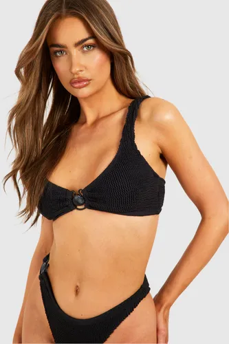 Womens Shell Crinkle Plunge Bikini Top - Black - 6, Black