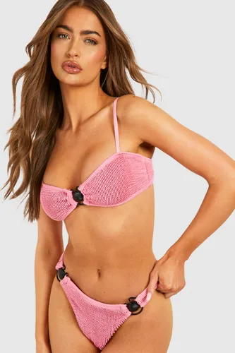 Womens Shell Crinkle Strappy Bikini Top - Pink - 6, Pink
