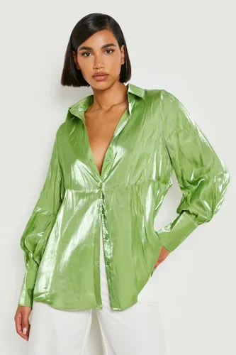 Womens Shimmer Oversized Volume Sleeve Shirt - Green - 8, Green