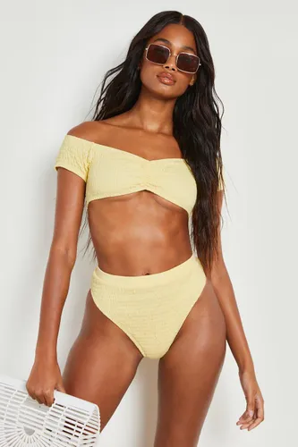 Womens Shirred Short Sleeve Bardot Bikini Top - Yellow - 8, Yellow