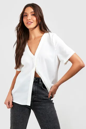 Womens Short Sleeve Button Through Blouse - White - 8, White