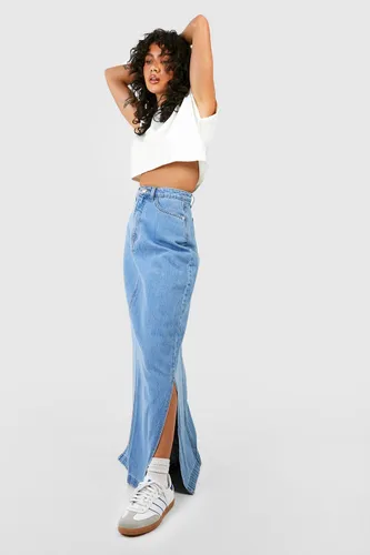 Womens Side Split Denim Maxi Skirt - Blue - 6, Blue
