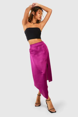 Womens Side Split Satin Midaxi Skirt - Pink - 6, Pink