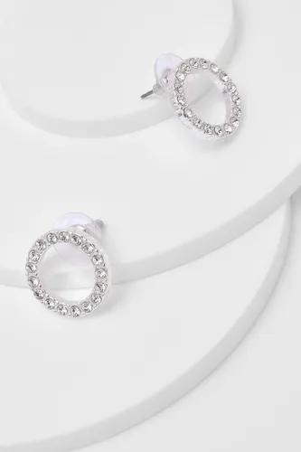 Womens Silver Circle Diamante Studs - Grey - One Size, Grey