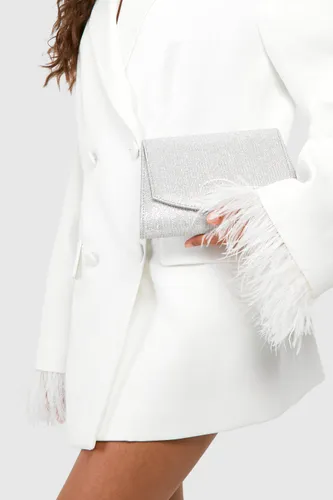 Womens Silver Glitter Envelope Clutch Bag - Grey - One Size, Grey