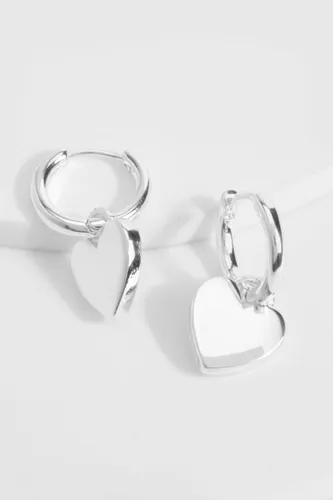 Womens Silver Heart Drop Hoop Earrings - Grey - One Size, Grey