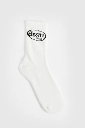 Womens Single Dsgn Studio Slogan Sports Sock - Cream - One Size, Cream