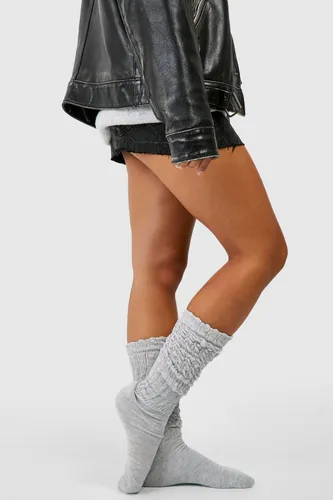 Womens Single Knitted Slouchy Socks - Grey - One Size, Grey
