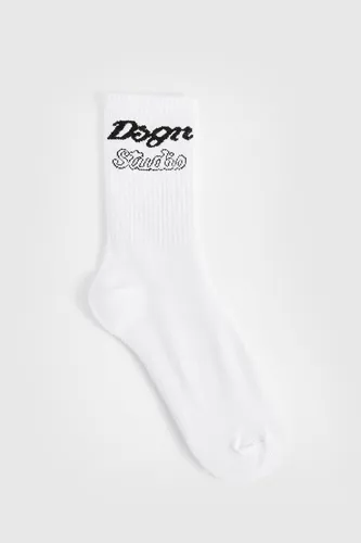 Womens Single Mono Dsgn Studio Slogan Sports Sock - White - One Size, White