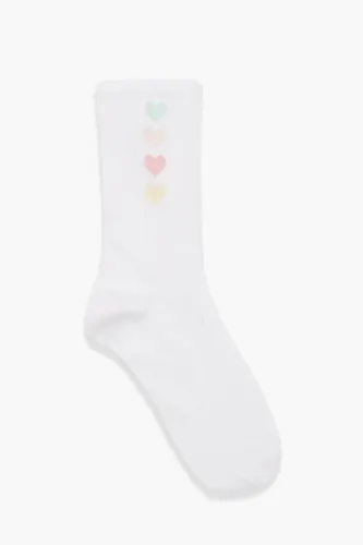 Womens Single Pastel Heart Sport Sock - White - One Size, White