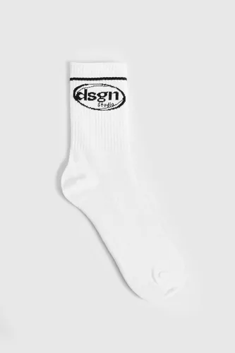 Womens Single Slogan Striped Sports Sock - White - One Size, White