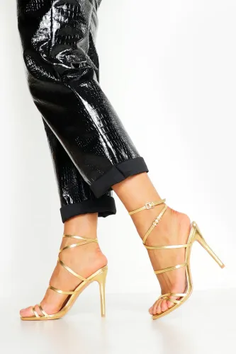 Womens Skinny Strap Lace Up Stiletto Heels - Gold - 8, Gold