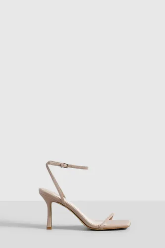 Womens Skinny Strap Square Toe Barely There - Beige - 4, Beige