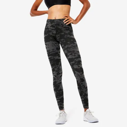 Women's Slim-fit Fitness Leggings Fit+ 500 - Black Print
