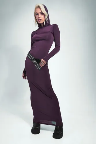 Womens Slinky Hooded Maxi Dress - Purple - 6, Purple