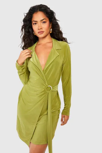 Womens Slinky Wrap Shirt Dress - Green - 12, Green