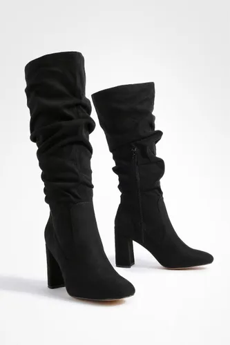 Womens Slouchy Knee High Block Heel Boots - Black - 8, Black