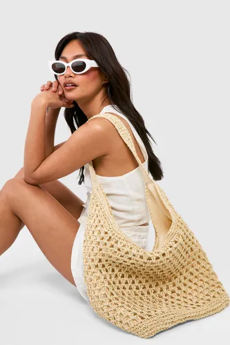 Womens Slouchy Straw Beach Bag - Beige - One Size, Beige