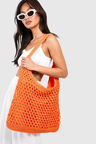 Womens Slouchy Straw Beach Bag - Orange - One Size, Orange