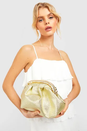 Womens Slouchy Woven Look Clutch Bag - Gold - One Size, Gold