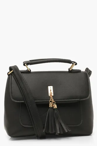 Womens Smooth Pu Tassel Detail Crossbody Bag - Black - One Size, Black