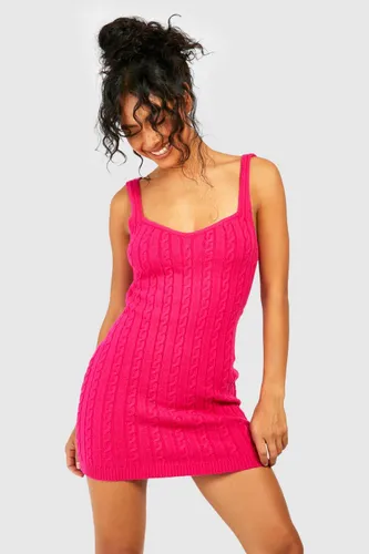 Womens Soft Cable Knit Mini Dress - Pink - 10, Pink