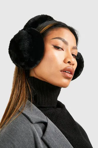 Womens Soft Faux Fur Ear Muffs - Black - One Size, Black