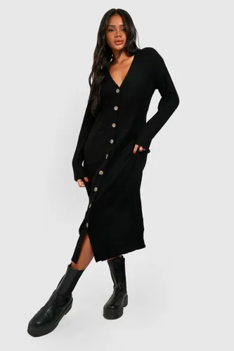 Womens Soft Knit Button Through Midi Knitted Dress - Black - S, Black