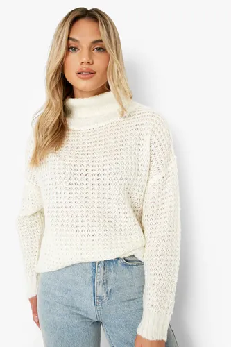 Womens Soft Knit Roll Neck Slouchy Jumper - White - S, White