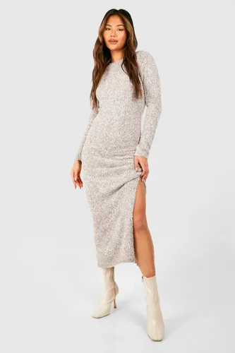 Womens Soft Marl Knit Maxi Jumper Dress - Beige - S, Beige