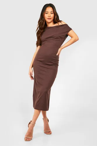 Womens Soft Rib Off The Shoulder Midaxi Dress - Brown - 8, Brown