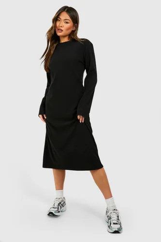 Womens Soft Rib Oversized Column Midi Dress - Black - 8, Black