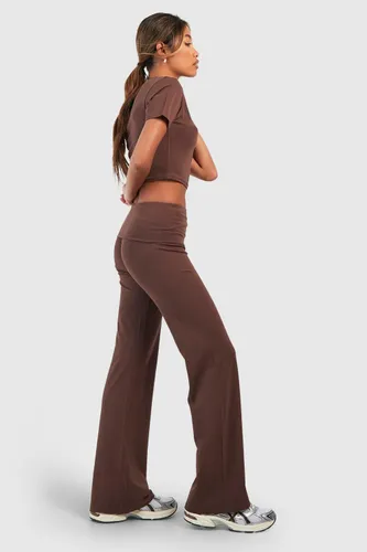 Womens Soft Touch Lounge Flare Trouser - Brown - 14, Brown