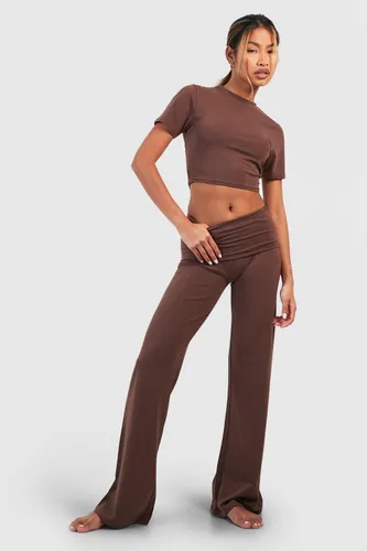 Womens Soft Touch Lounge Flare Trouser - Brown - 16, Brown