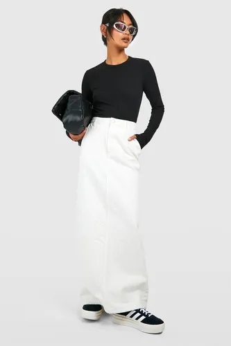 Womens Split Back Denim Maxi Skirt - White - 10, White