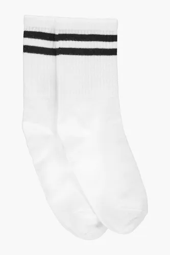 Womens Sports Stripe Ankle Socks - White - One Size, White