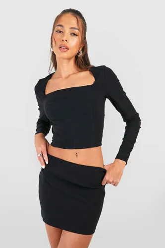 Womens Square Neck Corset & Mini Skirt - Black - 6, Black