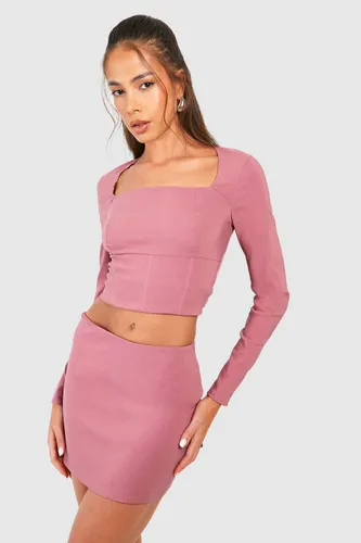 Womens Square Neck Corset & Mini Skirt - Pink - 6, Pink