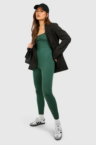 Womens Square Neck Cotton Unitard Jumpsuit - Green - 10, Green